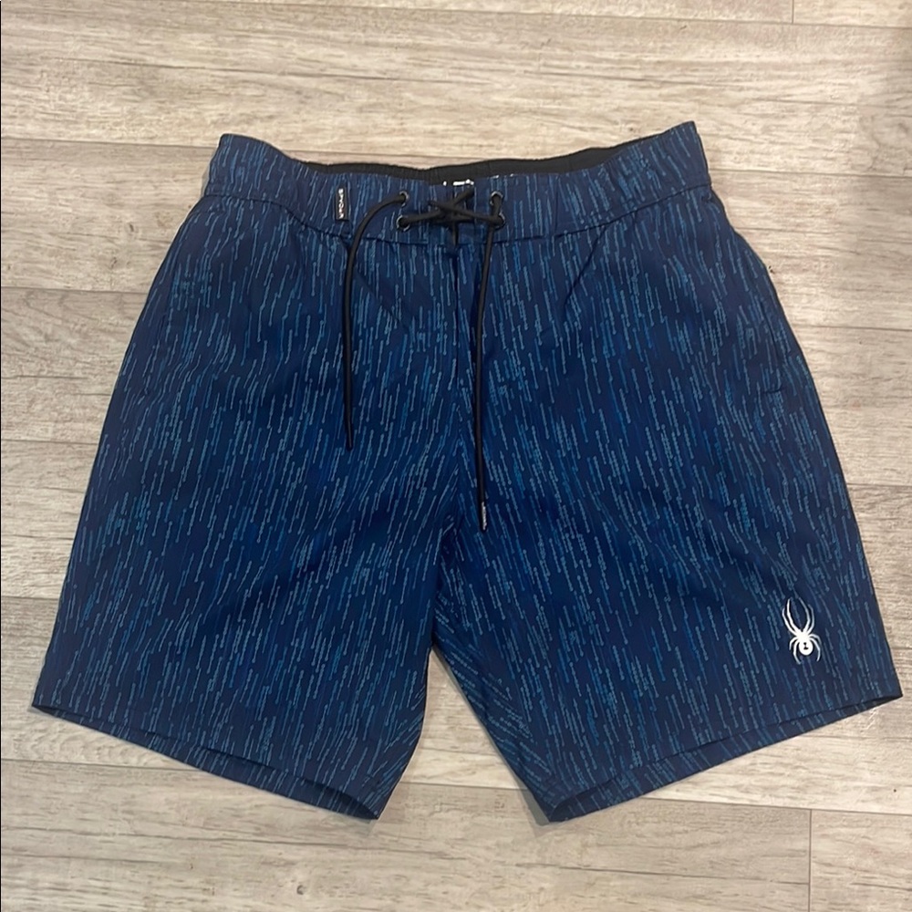 🎉Spyder Blue Board Shorts Quick-Dry Swimwear men’s medium swim tie waist